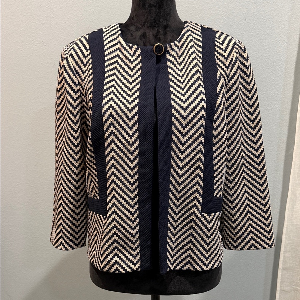 NWOT Danny & Nicole Black and Cream Classy Old Money Chevron Blazer